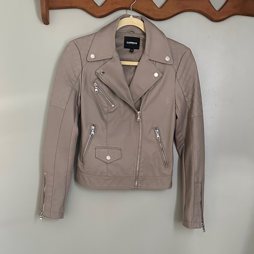 Express Gray Faux Leather Moto Jacket XS